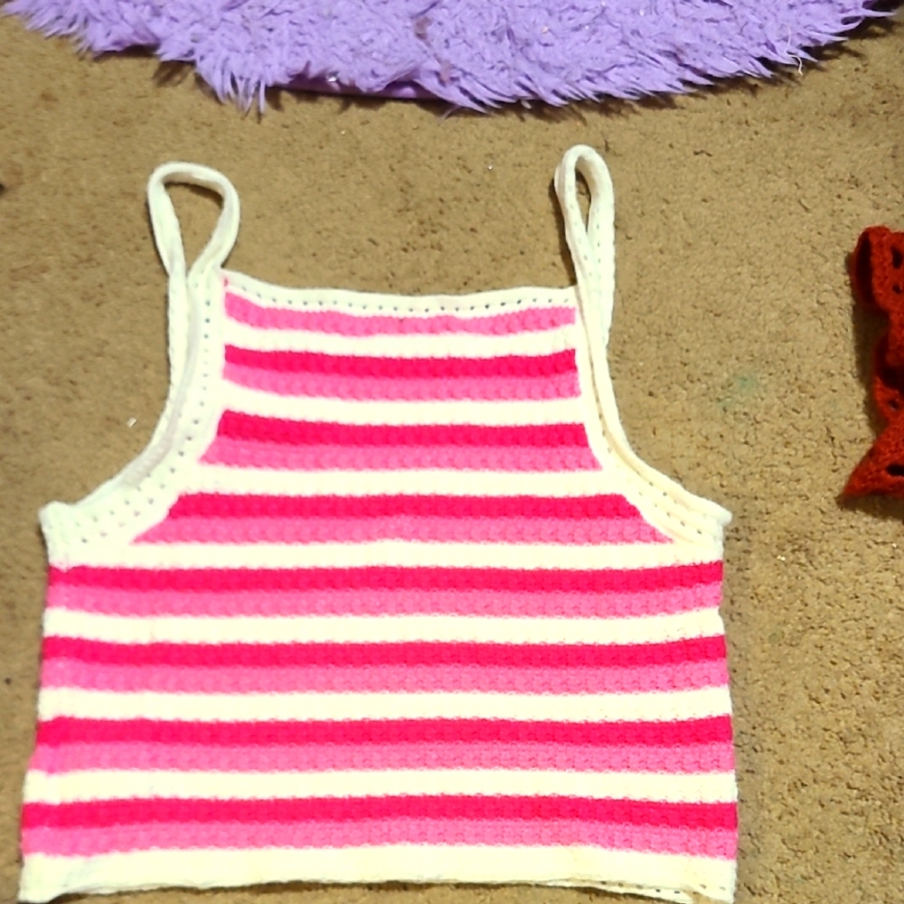 Pink And White Knit Tank Top